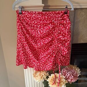 Floral Red Ruched Skirt